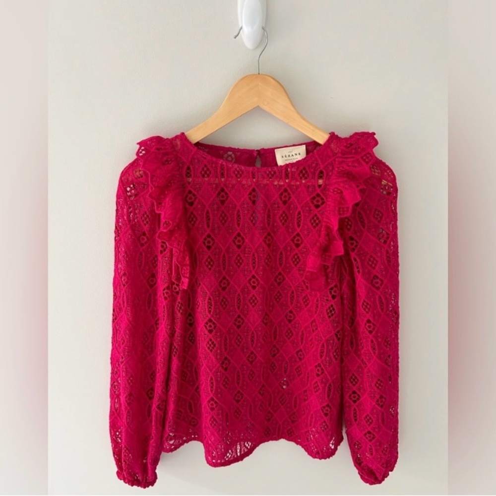 SEZANE Elegant Pink Lace Women's Top - Picture 2 of 9